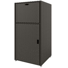 Outdoor Towel Rack for Pool w/ Drawer & Cabinet, Dark Brown