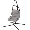 Hammock Chair with Stand and PA Coating Cushion, Hanging Swing Chair with Steel Frame for Indoor and Outdoor, Gray
