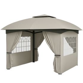 11' x 11' Outdoor Gazebo, Double Roof Patio Gazebo with Curtains, Church Windows, Galvanized Steel Frame, Light Gray