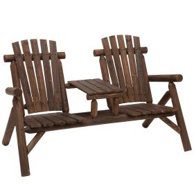 Wood Adirondack Patio Chair Bench with Center Coffee Table, Outdoors Carbonized Conversation Set