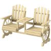2-Seat Wooden Garden Bench with Table, Umbrella Hole, High Backrest, Armrests for Backyard, Patio, Garden, Natural Wood