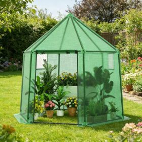 6.5 X 5.6 X 6.2 FT Mini Walk-in Greenhouse Portable Outdoor Warm House for Winter with PE Cover with 2 Double-layer Mesh Screen Windows Roll-up Zipper