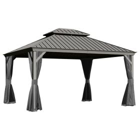 13x15FT Outdoor Gazebo, Hardtop Gazebo with Galvanized Steel Double Roof, Metal Gazebos with Drainage System Patio Pergola for Patio Deck Backyar