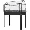 Elevated Garden Box with Greenhouse Cover, Raised Garden Bed with Legs and Drainage Hole for Vegetables, Black