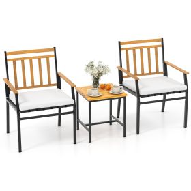 3 Pieces Outdoor Furniture Set Acacia Wood Patio Conversation Set with Cushions