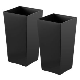 Tall Planters Set of 2, 22 Inch Large Outdoor Taper Planters for Outdoor Indoor Plants, Front Porch Plastic Modern Flower Pots with Casters