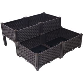 4 Piece Raised Garden Bed with Legs, Self-Watering Planter Box Raised Bed to Grow Flowers, Herbs & Vegetables, Brown