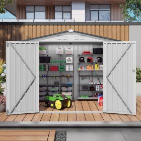 8X6 FT Metal Outdoor Garden Storage Shed, Tool Shed with Pitched Roof Waterproof with One Window and Two Lockable Door
