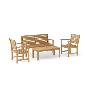 Wooden Loveseat and 2 Chairs Conversation Set