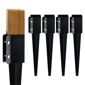 Fence Post Anchor Ground Spike, 4 Pack 24 x 4 x 4 Inches Outer Diameter (Inner Diameter 3.5 x3.5 Inches), Metal Black Powder Coated Post Stake Ground