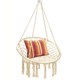 Hanging Macrame Swinging Chair with Handwoven Cotton Backrest