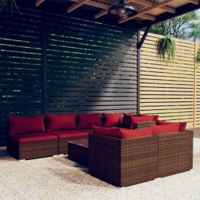 Garden Lounge Set Brown with Cinnamon Red Cushions