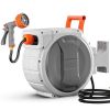 Retractable Garden Hose Reel, 1/2 Inch x 65 ft Wall Mounted Hose Reel, Heavy Duty Garden Hose Reel with 9 Patterns Nozzle, Any Length Lock
