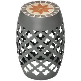 12" Patio Round Side Table, Outdoor Footstool, Garden Mosaic Accent Side Table, Plant Stand, Gray