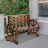 Replace 28138436Rustic 2-Person Wooden Wagon Wheel Bench with Slatted Seat and Backrest, Brown