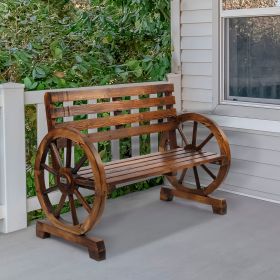 Replace 28138436Rustic 2-Person Wooden Wagon Wheel Bench with Slatted Seat and Backrest, Brown