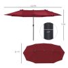 Extra Large 15ft Patio Umbrella, Double-Sided Outdoor Market Umbrella with Crank Handle for Deck, Lawn, Backyard and Pool, Wine Red