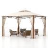 12 x 10 Feet Outdoor Patio Gazebo with Netting and 2-Tier Canopy Roof
