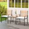 3 Pieces Outdoor Furniture Set Acacia Wood Patio Conversation Set with Cushions