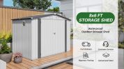 8X6 FT Metal Outdoor Garden Storage Shed, Tool Shed with Pitched Roof Waterproof with One Window and Two Lockable Door