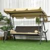 3-Seat Outdoor Porch Swing, with Adjustable Canopy, Removable Cushion, Pillows, Adjustable Shade, and Rattan Seat, Khaki