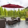 Extra Large 15ft Patio Umbrella, Double-Sided Outdoor Market Umbrella with Crank Handle for Deck, Lawn, Backyard and Pool, Wine Red