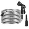 25FT-50FT Options -- 1Pc Heavy Duty Stainless Steel Garden Hose Garden Watering Kit Metal Water Hose With 2 Nozzles 12 Patterns Flexible Extendable Ki