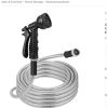 25FT-50FT Options -- 1Pc Heavy Duty Stainless Steel Garden Hose Garden Watering Kit Metal Water Hose With 2 Nozzles 12 Patterns Flexible Extendable Ki