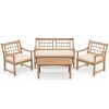4 Piece Wood Patio Furniture with Armchairs Loveseat and Coffee Table