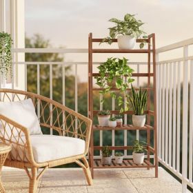 4-Tier Bamboo Plant Rack with Guardrails Stable and Space-Saving (Color: Walnut)