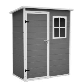 4.6x2.4 FT Resin Outdoor Storage Shed with Hydraulic Lid & Ramp Lockable Horizontal Storage Cabinet for Garden Tools Firewood Outdoor Supplies and Pet (size: 5x3FT)