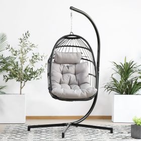 Hanging Folding Egg Chair for Outdoor Patio with Aluminum Frame and Metal Stand;  330lbs Capacity (Color: Gray)
