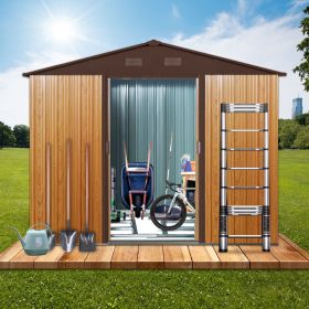 8ft x 6ft Outdoor Metal Storage Shed with Metal foundation,Coffee(W540S00014)(Upgraded version:W540S00079) (Color: as Pic)