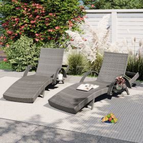 80'' Outdoor Wicker Chaise Lounge Chairs Set of 2 (Color: Grey, Material: Wicker)