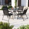 6 Pieces Patio Dining Set Folding Chairs Glass Table Tilt Umbrella for Garden