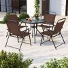 6 Pieces Patio Dining Set Folding Chairs Glass Table Tilt Umbrella for Garden