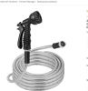 25FT-50FT Options -- 1Pc Heavy Duty Stainless Steel Garden Hose Garden Watering Kit Metal Water Hose With 2 Nozzles 12 Patterns Flexible Extendable Ki