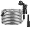 25FT-50FT Options -- 1Pc Heavy Duty Stainless Steel Garden Hose Garden Watering Kit Metal Water Hose With 2 Nozzles 12 Patterns Flexible Extendable Ki
